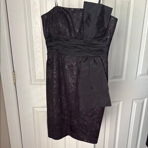 Maggy London Black & Purple Brocade Strapless Sheath Cocktail Dress